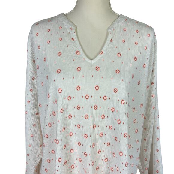 Blue Mountain Tunic Women Size 2X White Pink Gauzy Crinkled Geometric Casual Top - Picture 5 of 11